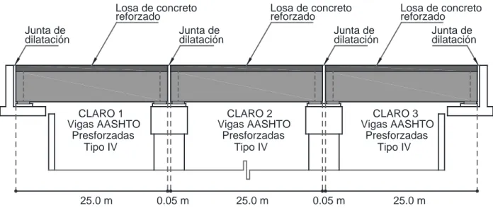 Figura No. 37 – Corte longitudinal del Puente con juntas de dilatación. 
