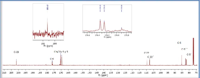 Figura 12. Espectro de  13 C de la mezcla 155a, 161a y 162a. 