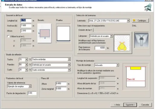 Figura 2.10 Interfaz del software usado para calcular número de luminarias 10