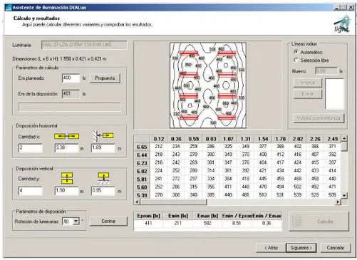 Figura 2.11 Resultado de los cálculos de luz y luminarias 11