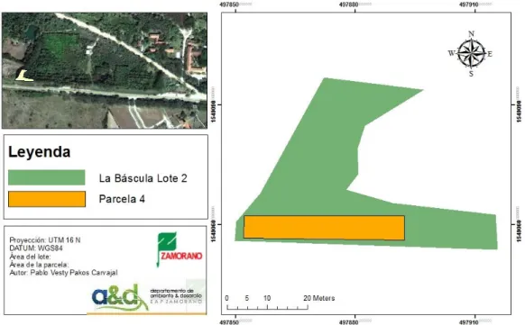 Figura 5. Mapa planimétrico de la plantación de Gmelina arborea la parcela temporal  4, Lote 2, Copacabana, Zamorano, Honduras, 2012