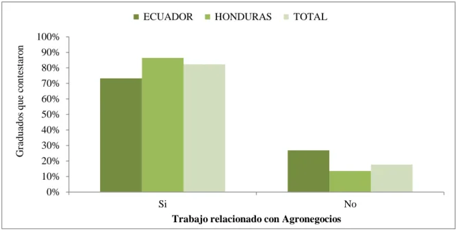 Figura 11.  Porcentaje de graduados con trabajos relacionados con el agronegocios.  