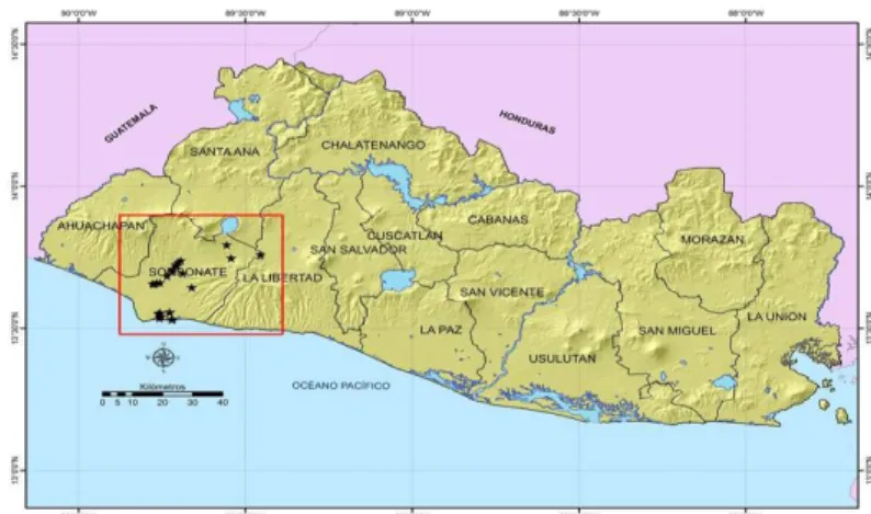 Figura 1. Ubicación del departamento de Sonsonate en el mapa de El Salvador. 