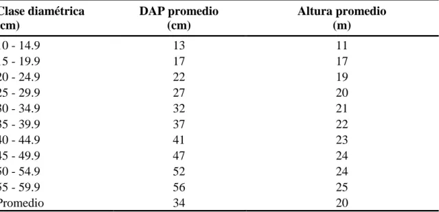 Cuadro  1.  Datos  promedio  obtenidos  del  inventario  para  calcular  el  índice  de  calidad  de  sitio