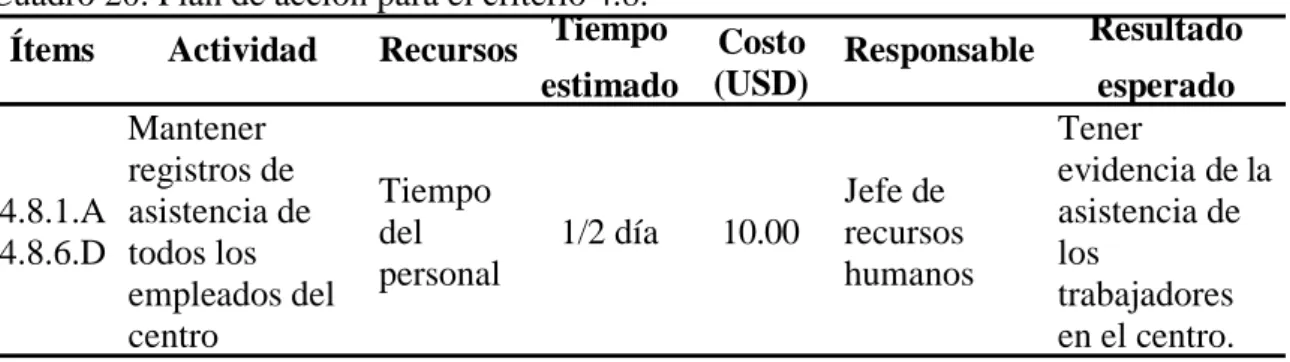 Cuadro 20. Plan de acción para el criterio 4.8. 