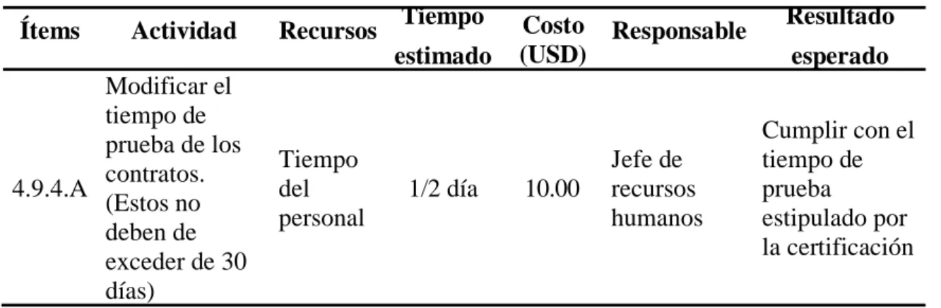 Cuadro 21. Plan de acción para el criterio 4.9. 