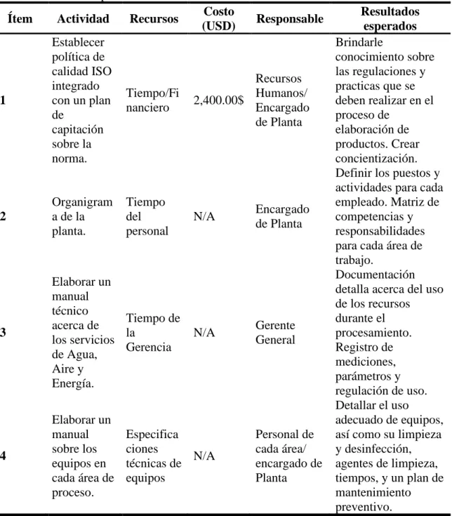 Cuadro 6. Plan de implementación. 