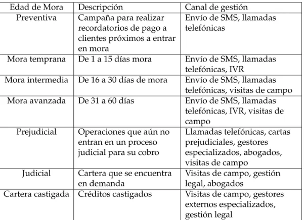 Cuadro 1.1: Esquema de un modelo de cobranzas