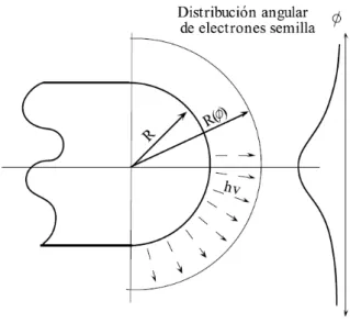 Figura 2.2: Distribución angular de electrones semilla en la cabeza de la flámula, con campo eléctrico intenso