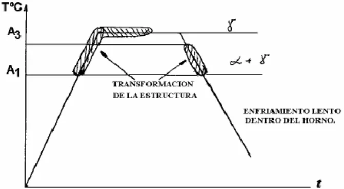 Figura 1.7. Ciclo térmico utilizado en un tratamiento térmico de recocido. 