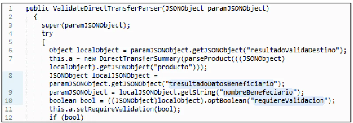 Figura 2.36 Clase identificada en los logs generados durante una transferencia  electrónica 