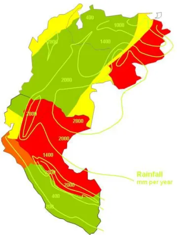 Figura 2.5. Intensidad de lluvia en el área de servicio satelital  50