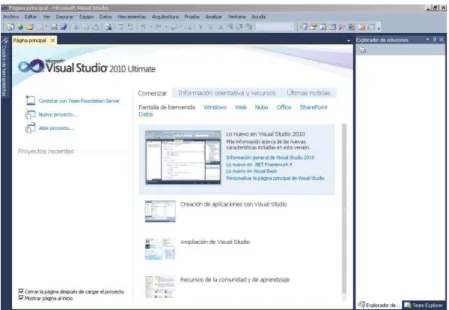 Figura 2.4. Pantalla de Inicio de Visual Studio 2010 Ultimate 