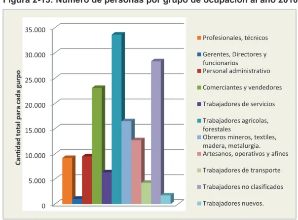 Figura 2-13: Número de personas por grupo de ocupación al año 2010 