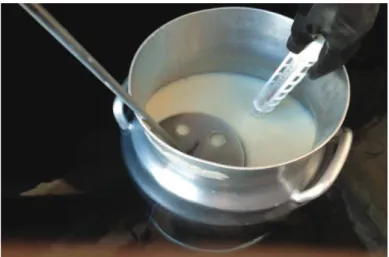 Figura 1.7: Agitación y medida de la temperatura de la leche. 
