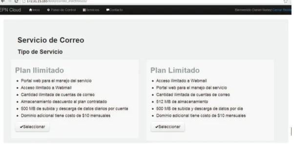 Figura 3. 22 Página con los tipos de servicios de Correo Electrónico 