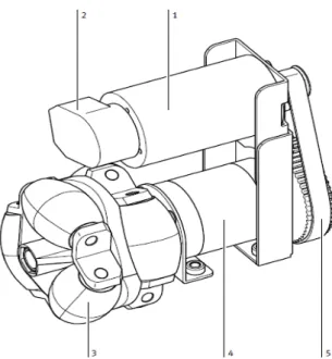 Figura 3.5  Motor (1), Encoder incremental (2), Rodillos omnidireccionales (3),  Reductor (4), Correa dentada (5), tomado de [9] 