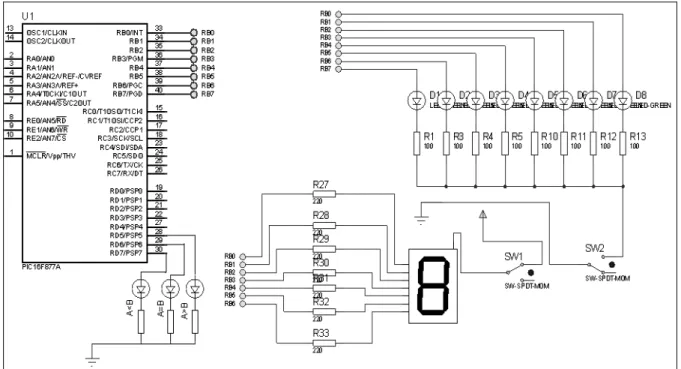 Figura 2.15. Conexión del banco de led’s de alto brillo y display de siete segmentos