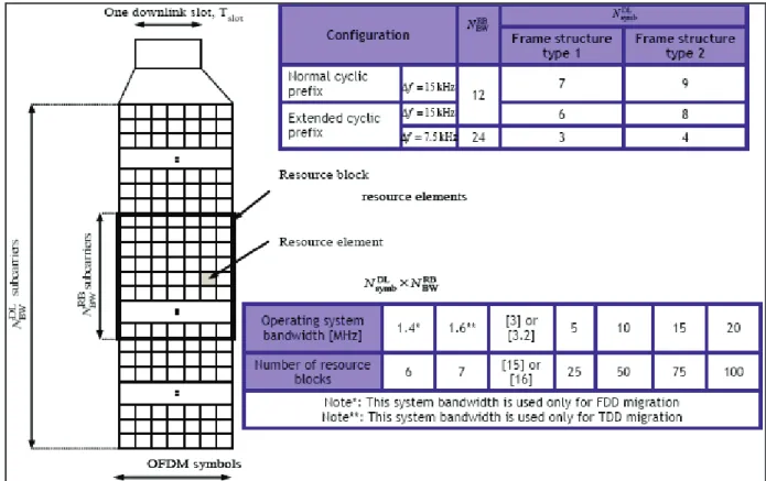 Figura 1.53  Tipos de estructura de tramas y bloques de recursos en LTE FDD.  [31] 