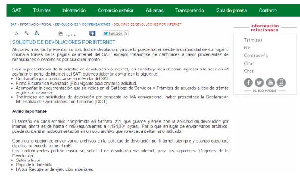 Figura nº 5.2. Requisitos para la solicitud de devoluciones por internet 
