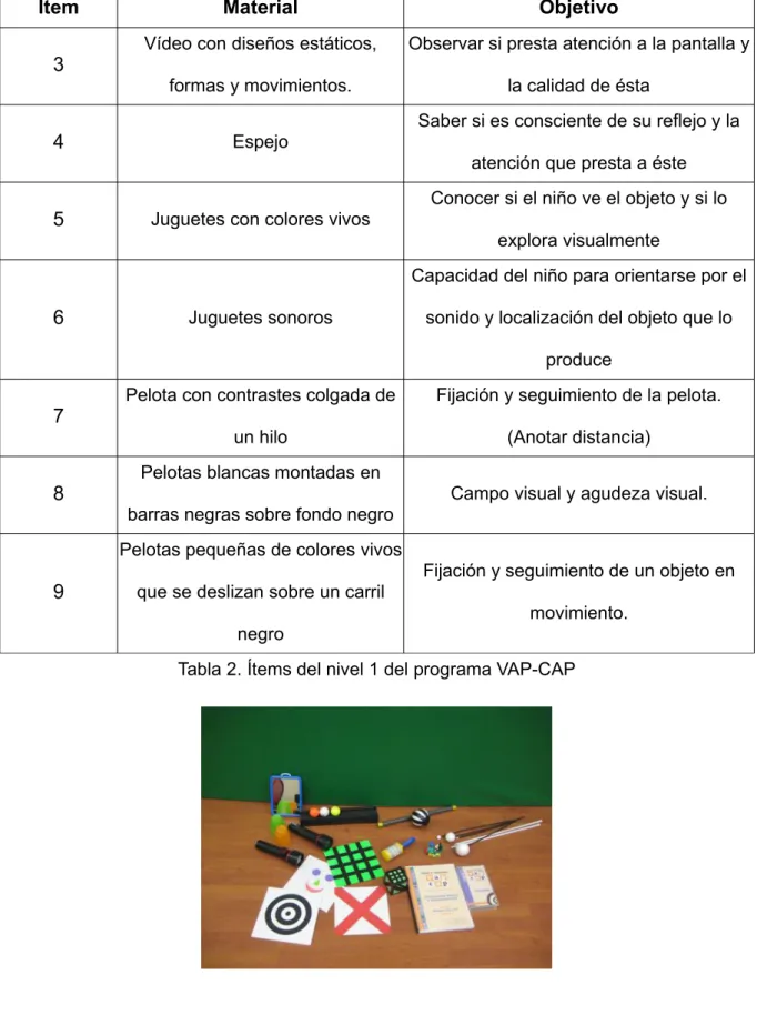 Tabla 2. Ítems del nivel 1 del programa VAP-CAP