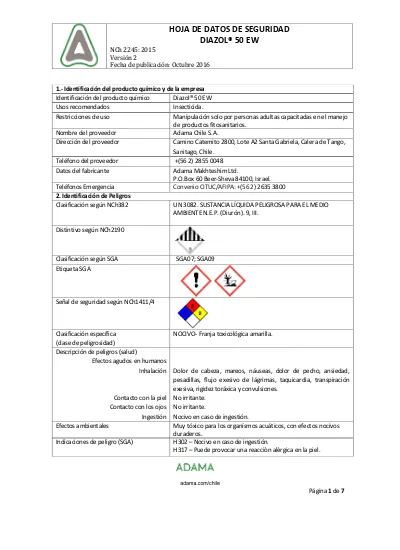 Hoja De Datos De Seguridad Diazol 50 Ew