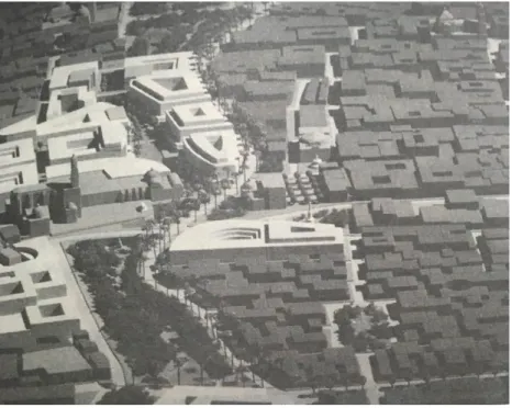 Figura  3.  Maqueta  del  Megaproyecto  Puebla  Plus  (HSK  SASAKI,  1992).  Fuente:  &#34;Planeación,  crecimiento  urbano  y  cambio  social  en  el  Centro  Histórico  de  la  ciudad  de  Puebla”