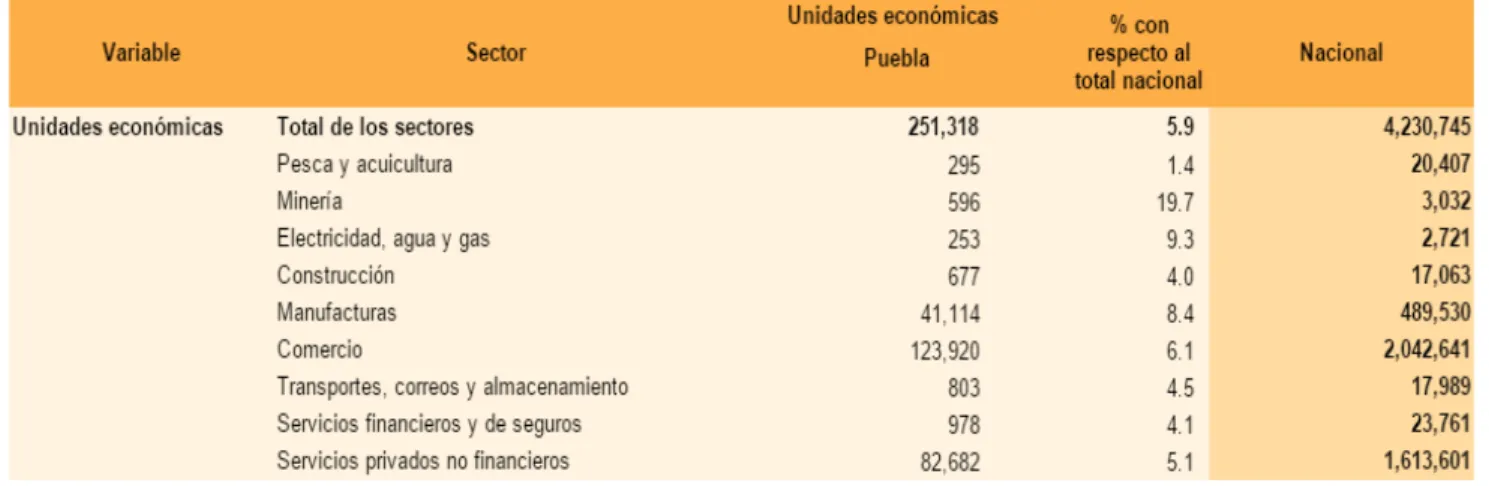 Figura 8 – Tabla de unidades económicas de Puebla 