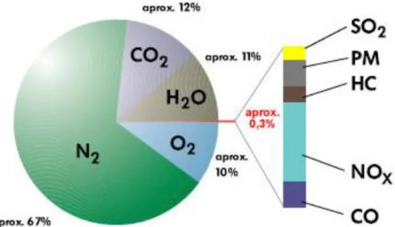 Figura I.2. Composición de los gases de las emisiones diésel. 