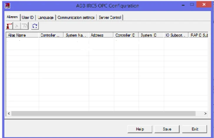 Figura 2.7: Pantalla de configuración del OPC servidor de ABB IRC5 