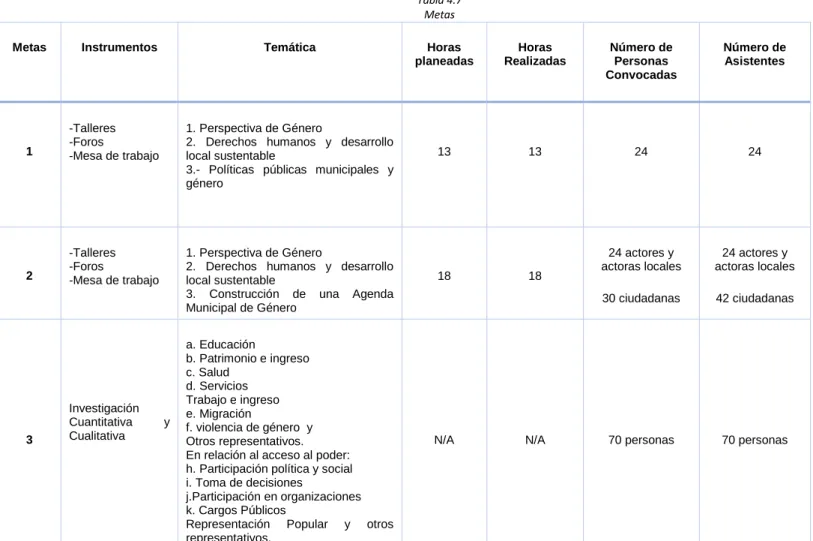 Tabla 4.7  Metas 
