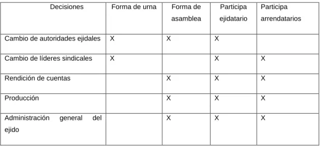 Tabla 8. Decisiones y formas 