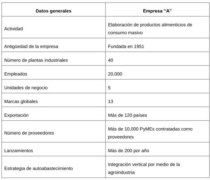 Tabla 4. Características de la empresa objeto de estudio: 