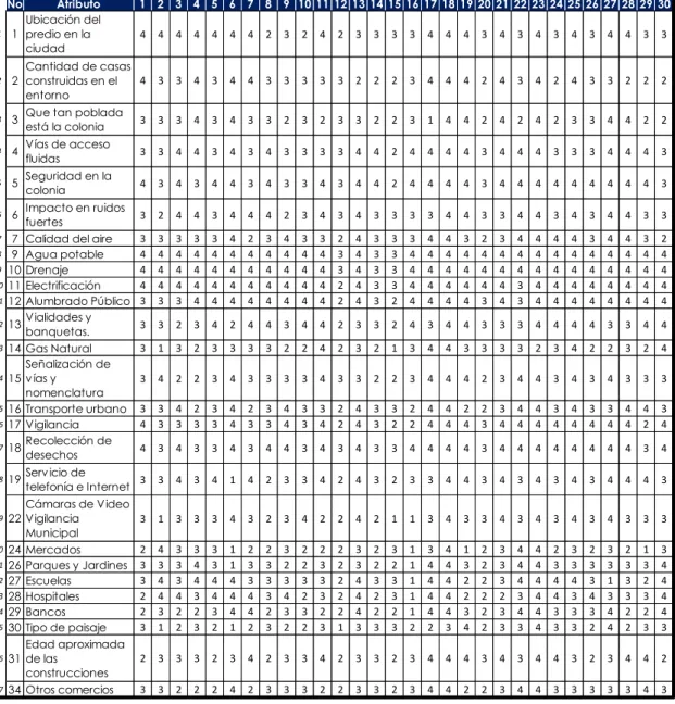 Tabla 3.3. Atributos a considerar en el estudio. 