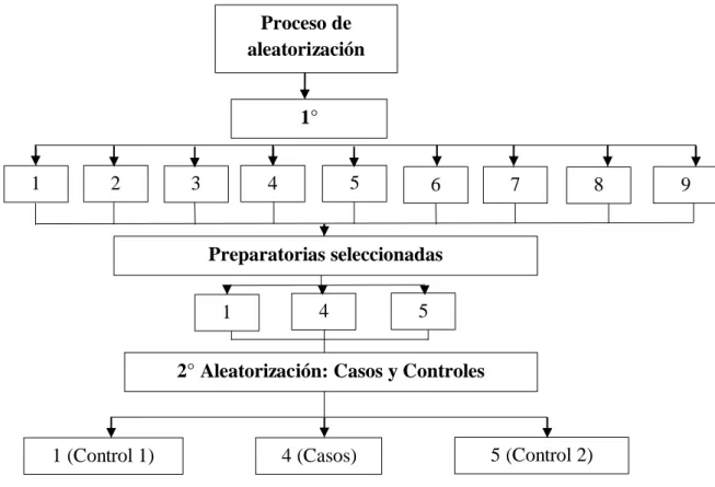 Figura 3. Proceso de Aleatorización de las Preparatorias y los Adolescentes 