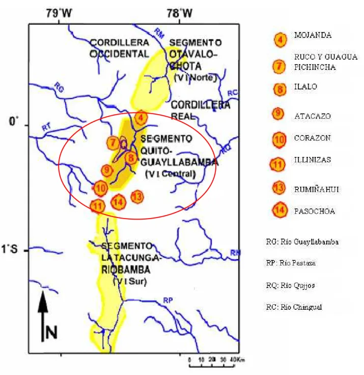 Figura 2.1 Segmentos del Valle Interandino, segmento Quito-Guayllabamba (VIC),  modificado de Villagómez ( 2003) 