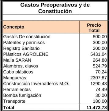 Tabla 4.4  Gastos pre Operativos y de Constitución 