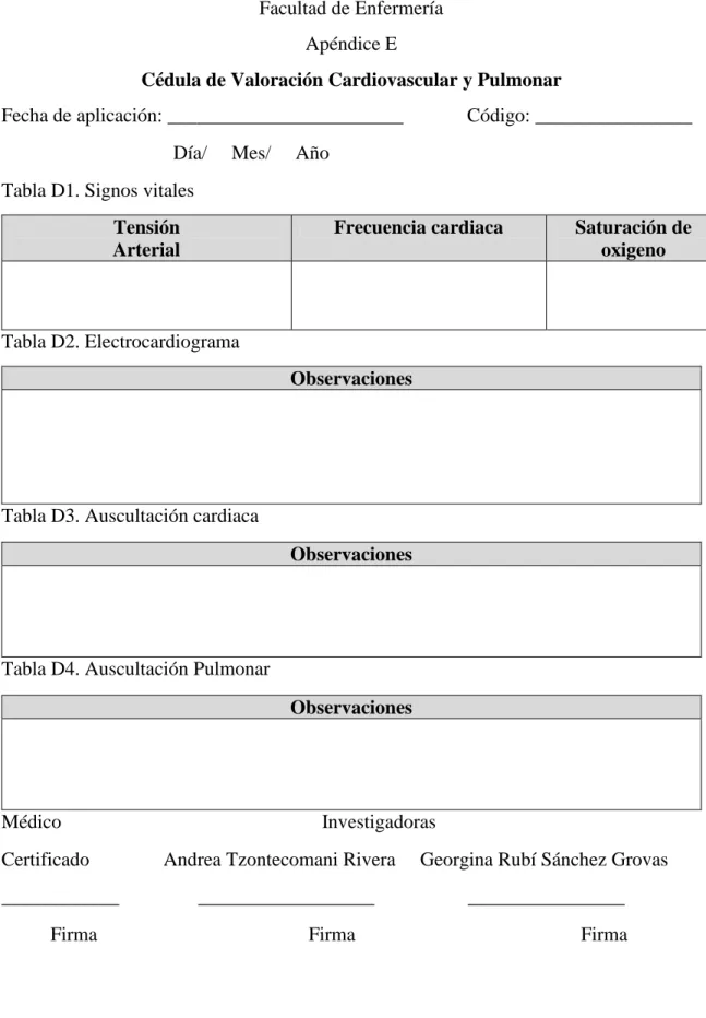 Tabla D2. Electrocardiograma   