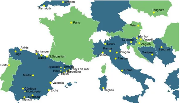Figura 1: Mapa de la Ruta Europea de los Cementerios  Fuente: https://tinyurl.com/y5nhvngu 