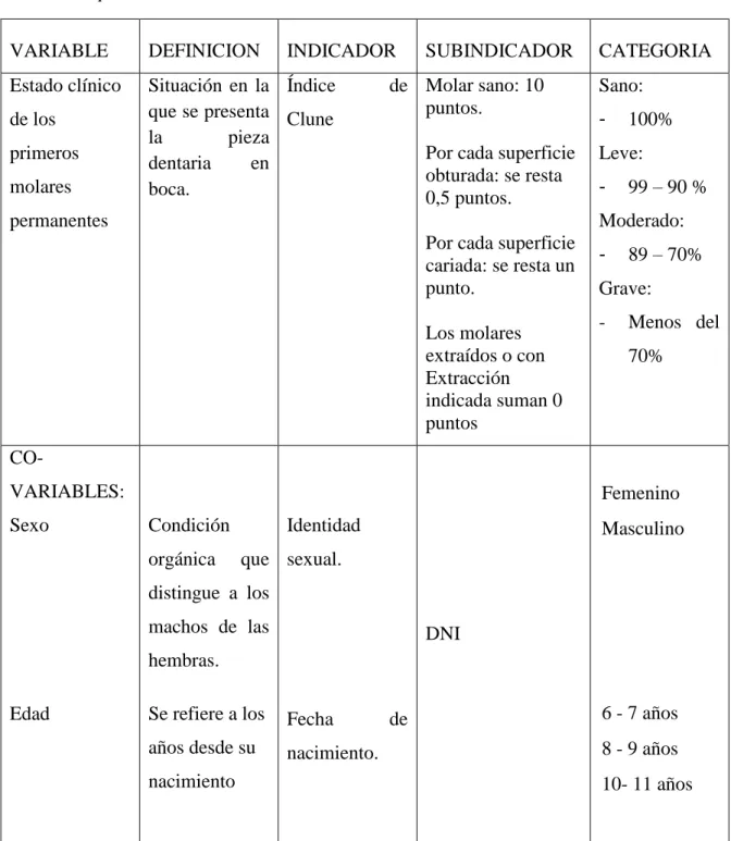 Cuadro 1. Operacionalización de variables. 