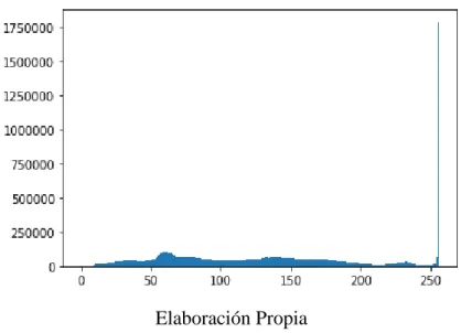 Figura 3.6: Gráfica del histograma de la imagen en grises 