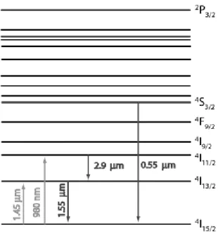 Figure 10. Energy level structure of the trivalent erbium ion, and some common optical transitions 