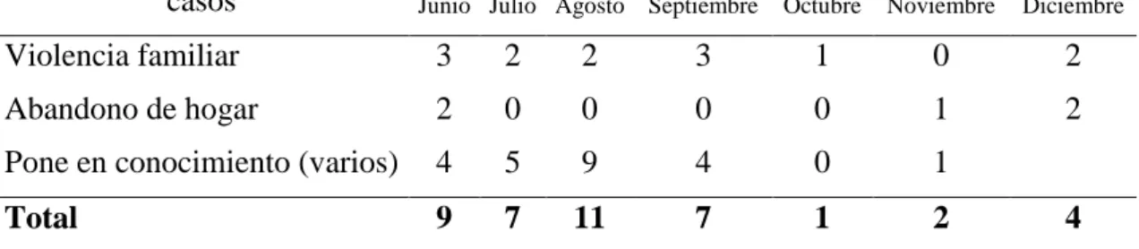 Tabla 8: Denuncias registradas en el DEMUNA en el 2011. 
