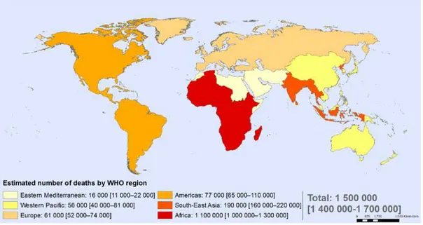 Gráfico Nº3: número de muertes debidas a infección por VIH en 2013, según la OMS. 