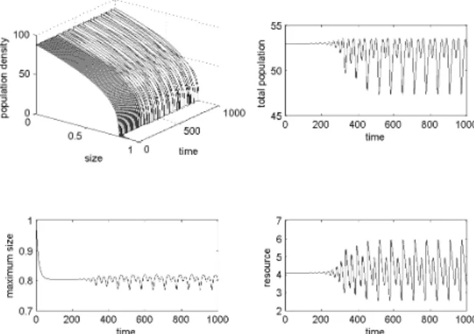 Fig. 1. Evolution of the numerical solution. Case of a bounded unstable steady state.