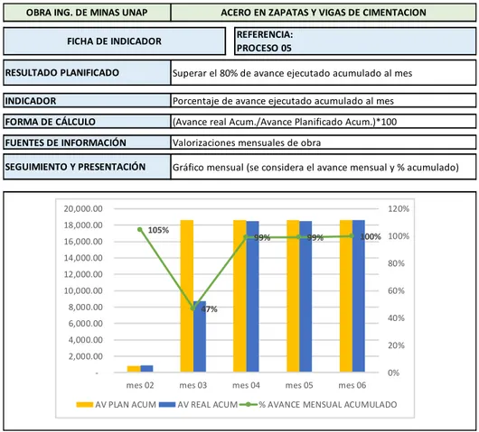 Figura 4.2: Porcentaje de avance mensual acumulado del proceso 05  FUENTE: Elaborado por el equipo de trabajo 