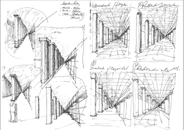 fig. 36 – Esquiços de estudo de ESM para as colunas do mercado de braga 