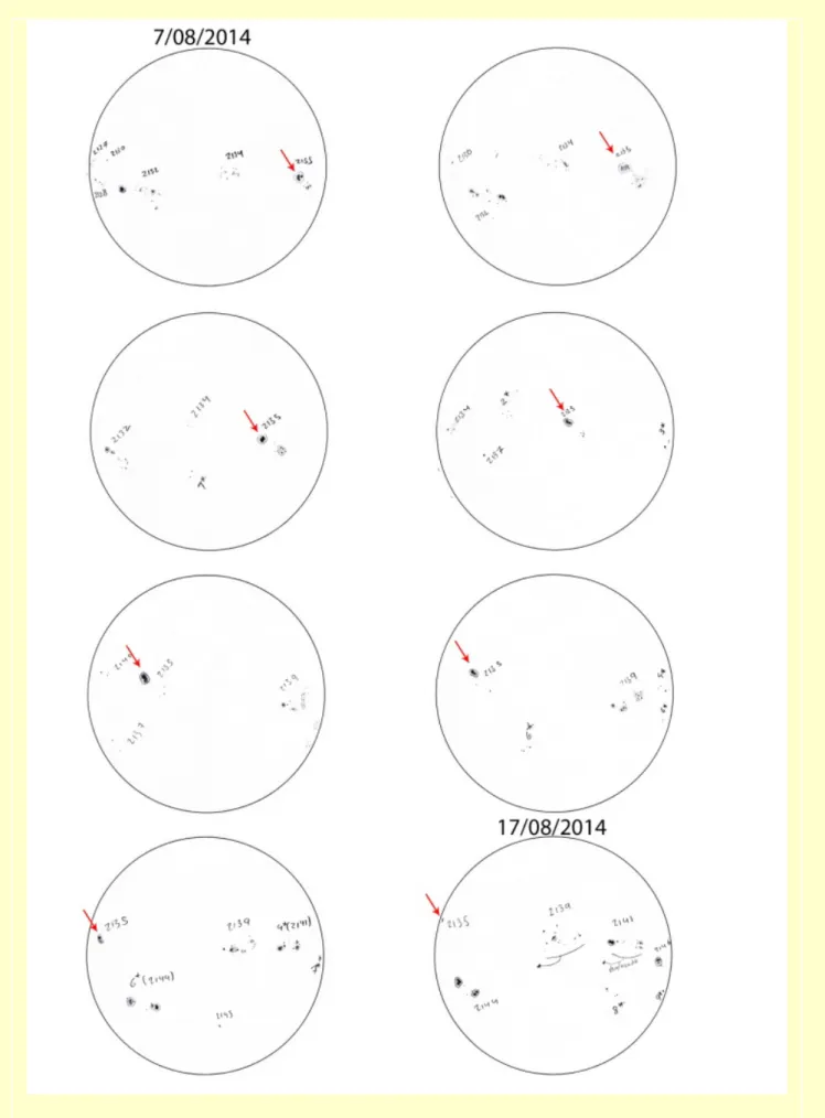 Fig.	10:	Rotación	solar	plasmada	en	dibujos	diarios	(de	los	autores)	