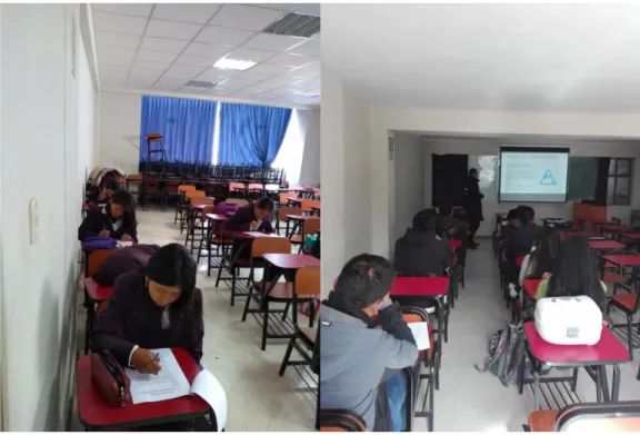 Fig. D.6 Estudiantes del 7 mo  semestre resolviendo el cuestionario y charla sobre      bioseguridad radiológica y radioprotección