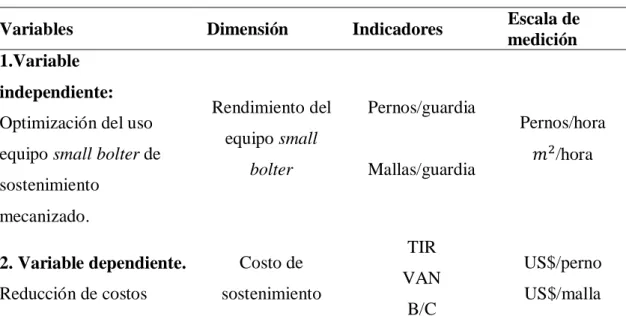 Tabla 7. Operacionalización de variables. 